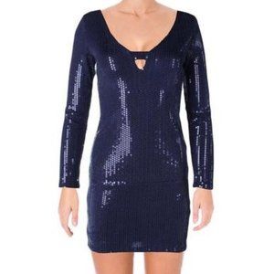 Aqua Sequined Deep V-Neck Mini Dress M NWT
